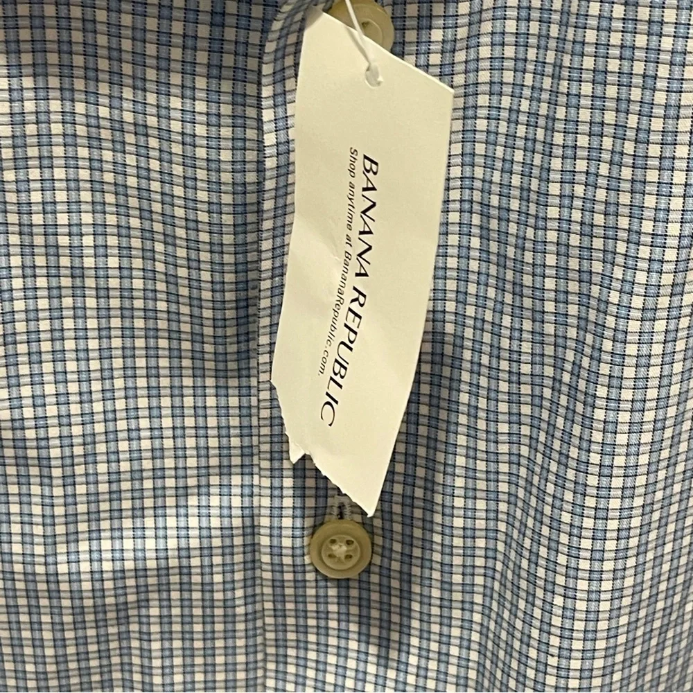 Banana Republic Slim-Fit Non-Iron Dress Shirt 100% Cotton Plaid Size Medium Blue